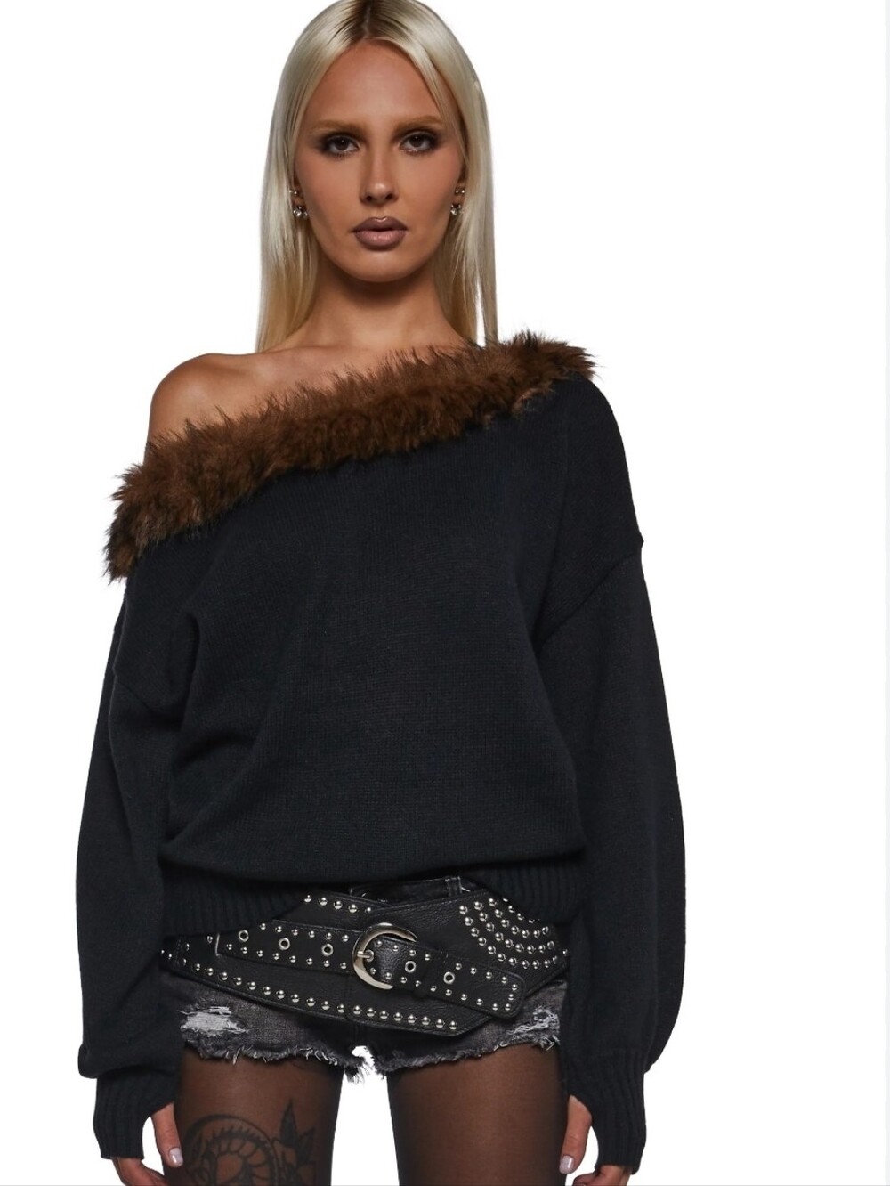 Dolls Kill Rgo Off The Shoulder Top With Faux Fur Trim Size Large